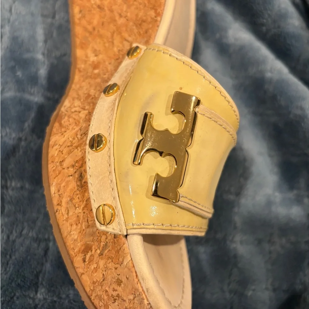 Tory Burch Yellow Cork Wedge Sandals - Picture 7 of 10